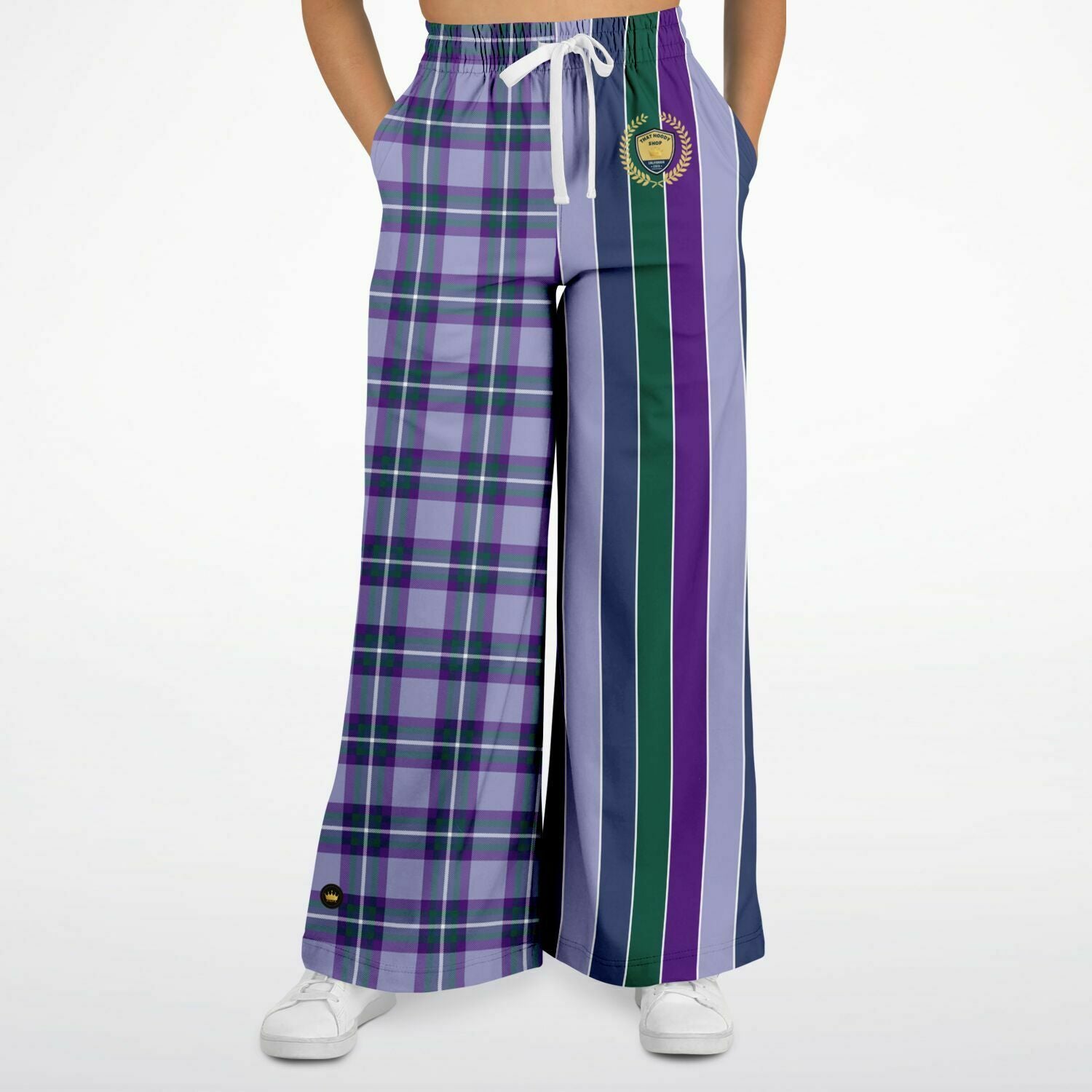 Pantalones anchos de poliéster ecológico con rayas de rugby a cuadros Crush morado 