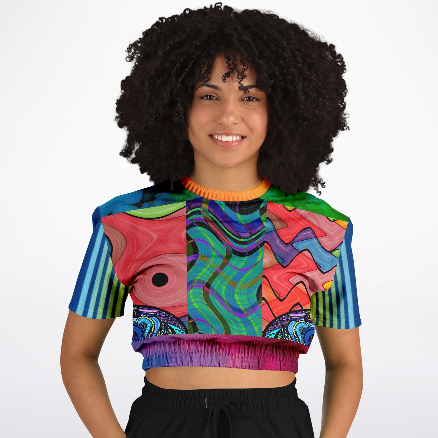 Me So Psychedelic Short Sleeve Eco-Poly Cropped Sweater