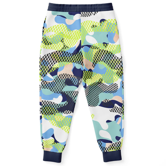 Blue and Lime Eco-Poly Camo Unisex Joggers