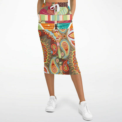 Wyatt Earth Retro 70s Paisley Print Eco-Poly Long Pocket Skirt