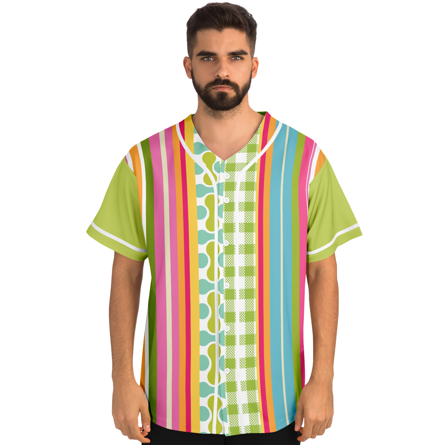 Green Anjou Pear Striped Patchwork Eco-Poly Baseball Jersey