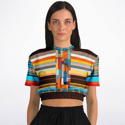 Earth Bound Jovial Rugby Stripe Eco-Poly Short Sleeve Cropped Pullover
