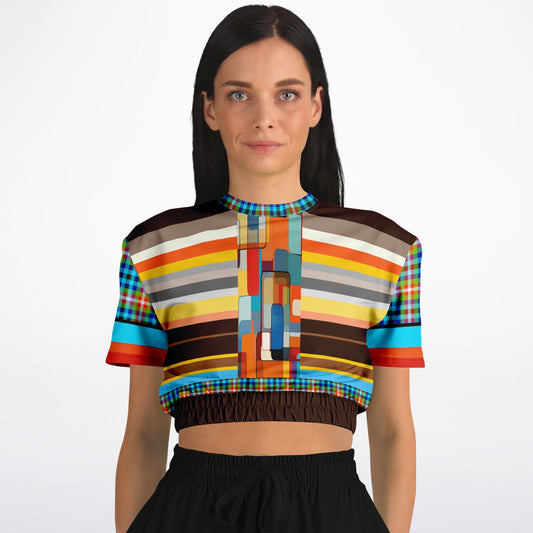 Earth Bound Jovial Rugby Stripe Eco-Poly Short Sleeve Cropped Pullover