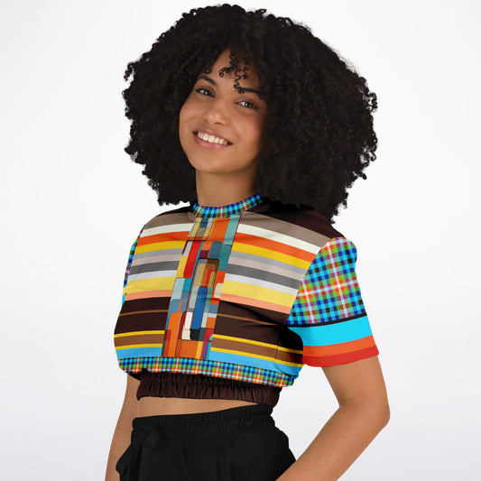 Earth Bound Jovial Rugby Stripe Eco-Poly Short Sleeve Cropped Pullover