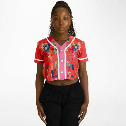 Chili Pepper Camo Paisley Cropped EcoPoly Button Front Jersey