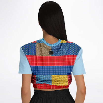 Western Edition Bandana Patchwork Eco-Poly Short Sleeve Cropped Sweater