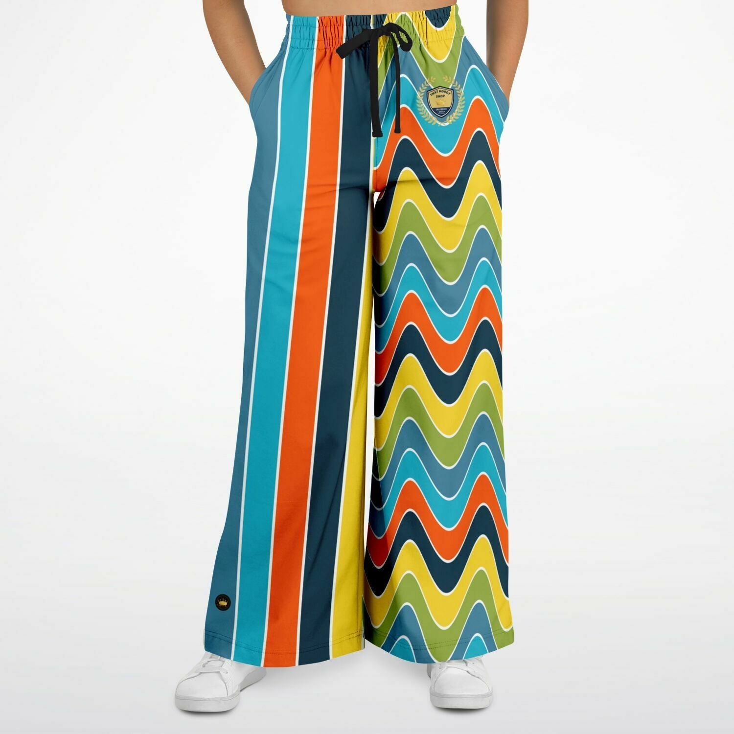 Atlantean Blue Rugby Stripe Eco-Poly Wide Leg Pants