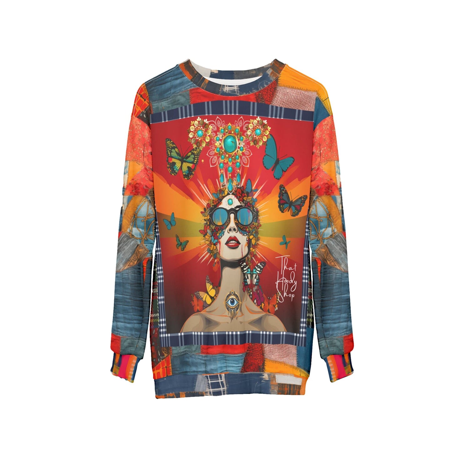 Everything Looks Perfect Denim Patchwork Print Unisex Sweatshirt (Gold Label)