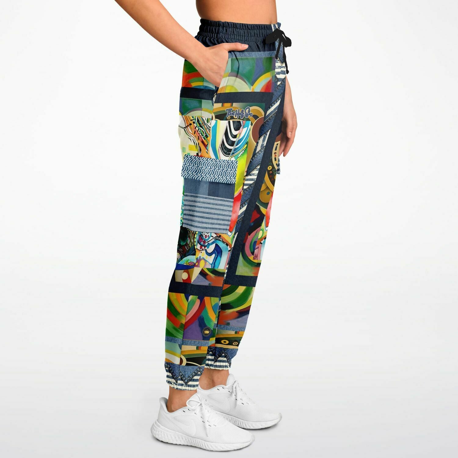 Sphynx of the New Realm Denim Rainbow Swirl Eco-Poly Unisex Cargo Joggers