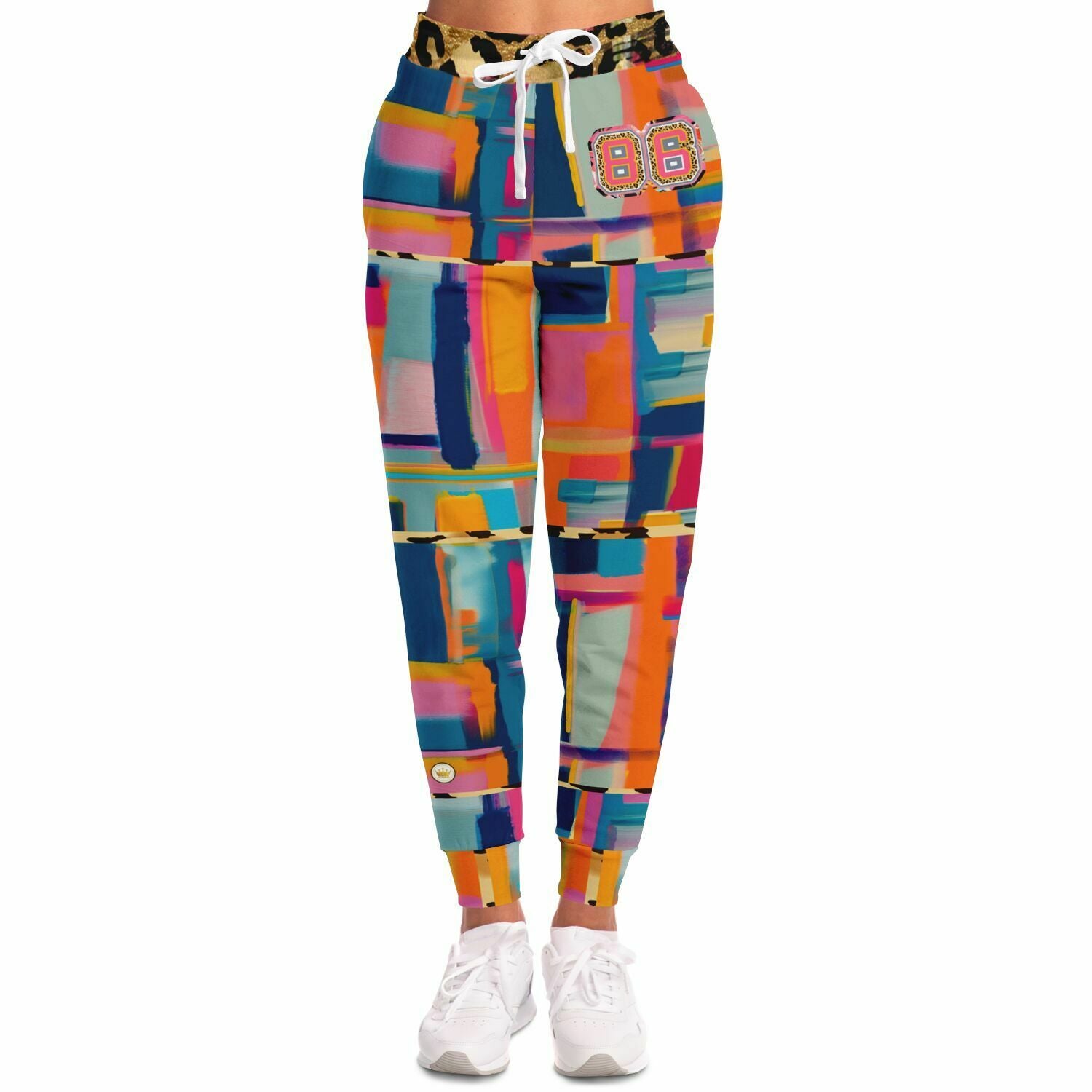 Joggers unisex de poliéster ecológico con bloques de color y libélula azul 