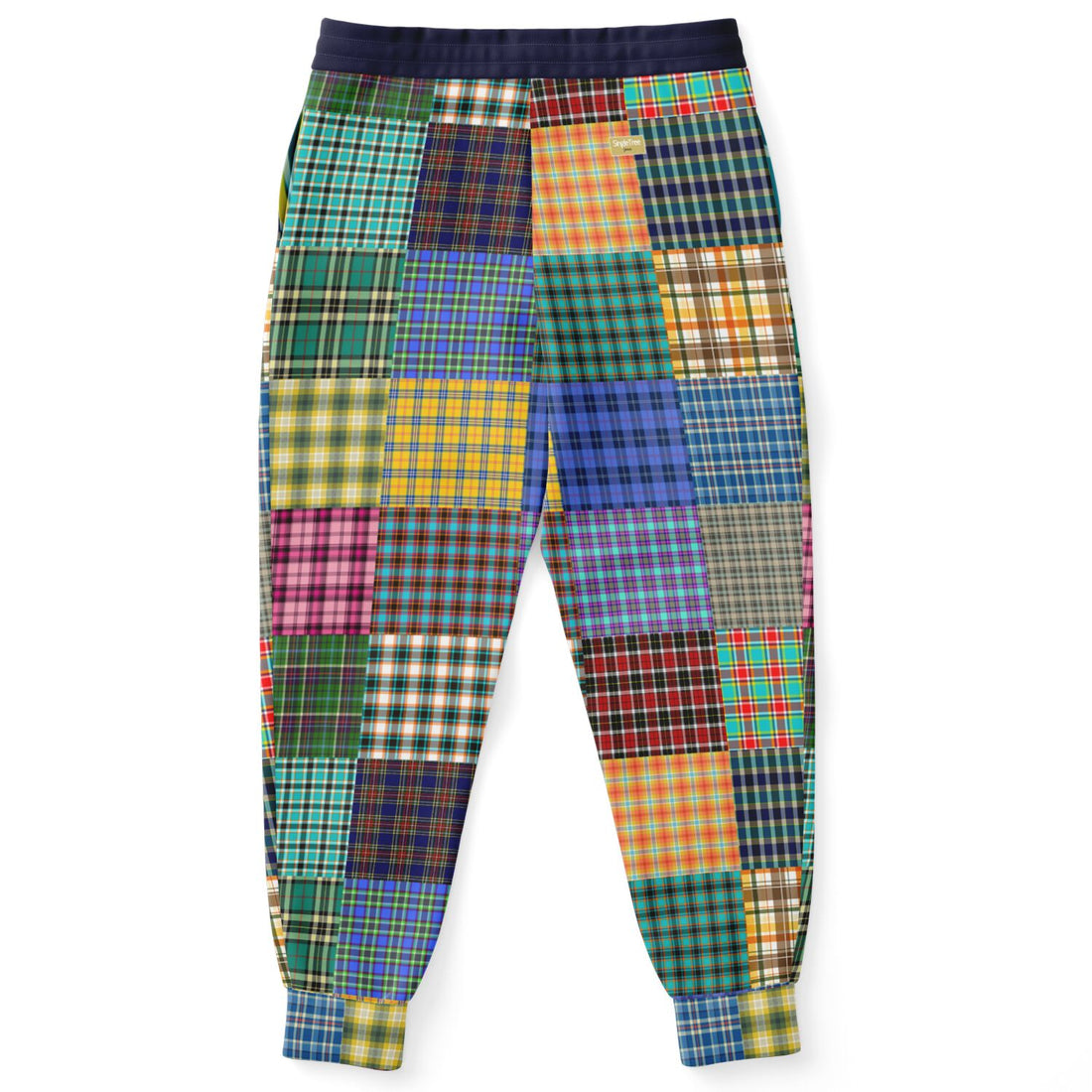 Joggers unisex de poliéster ecológico con patchwork a cuadros Woodsman de The Preppy 