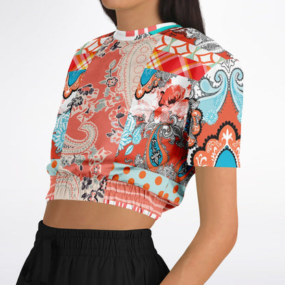 Coral Springs Hippie Patchwork Eco-Poly Short Sleeve Cropped Sweater