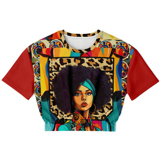Afro-Queen Solace Cheetah Rainbow Geo Eco-Poly suéter corto de manga corta 