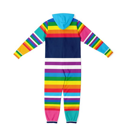 Blue Horizon Rainbow Stripe Unisex Fleece Romper