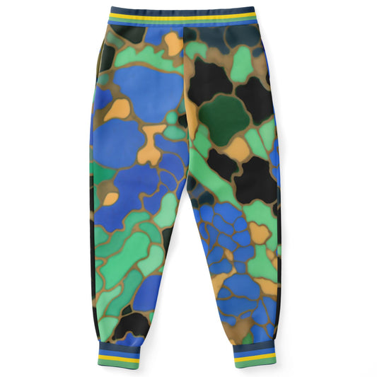 Joggers unisex de poliéster ecológico con mosaico Blue Iris 1986 