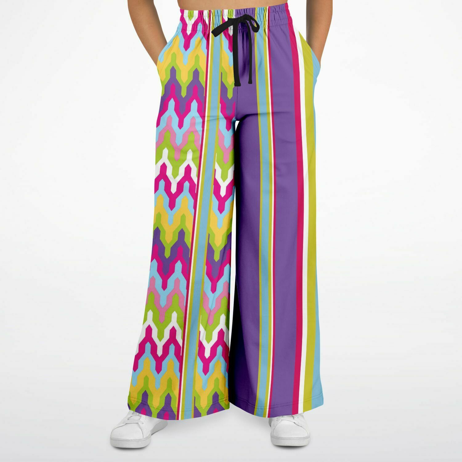 Groovy Purple Calypso Stripe Eco-Poly Wide Leg Pants