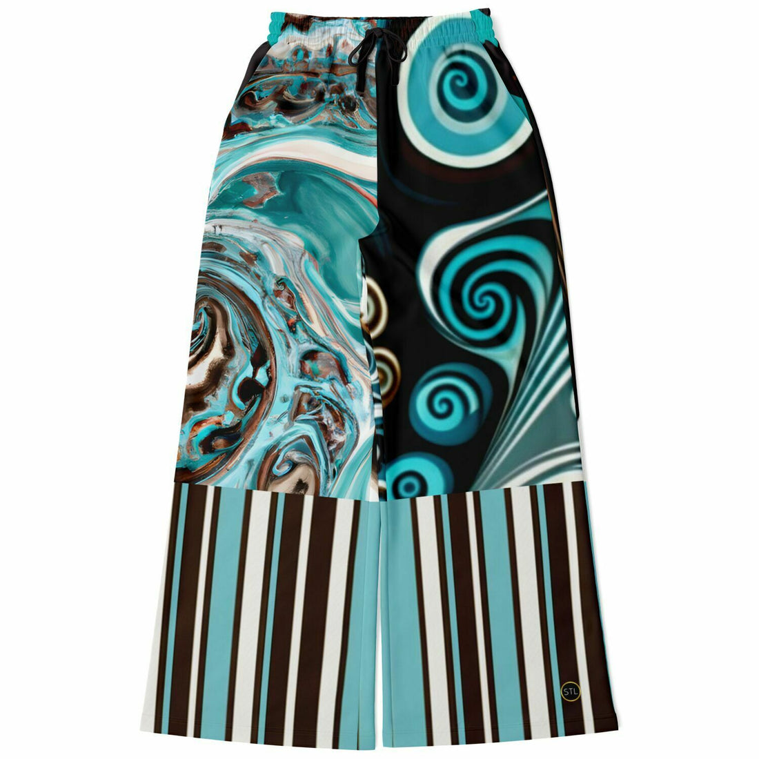 Turk and Caicos Ocean Swirl Eco-Poly Wide Leg Pants