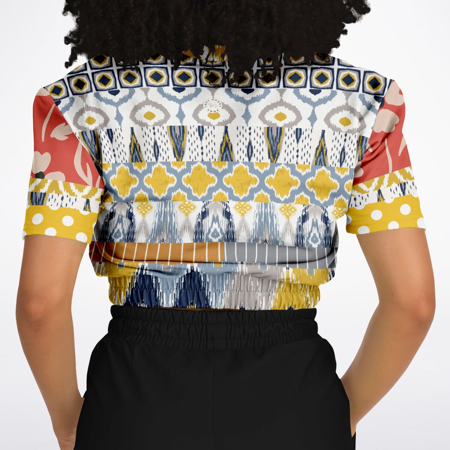 Tallulah Bankhead Elevate Patchwork Short Sleeve Eco-Poly Cropped Sweater