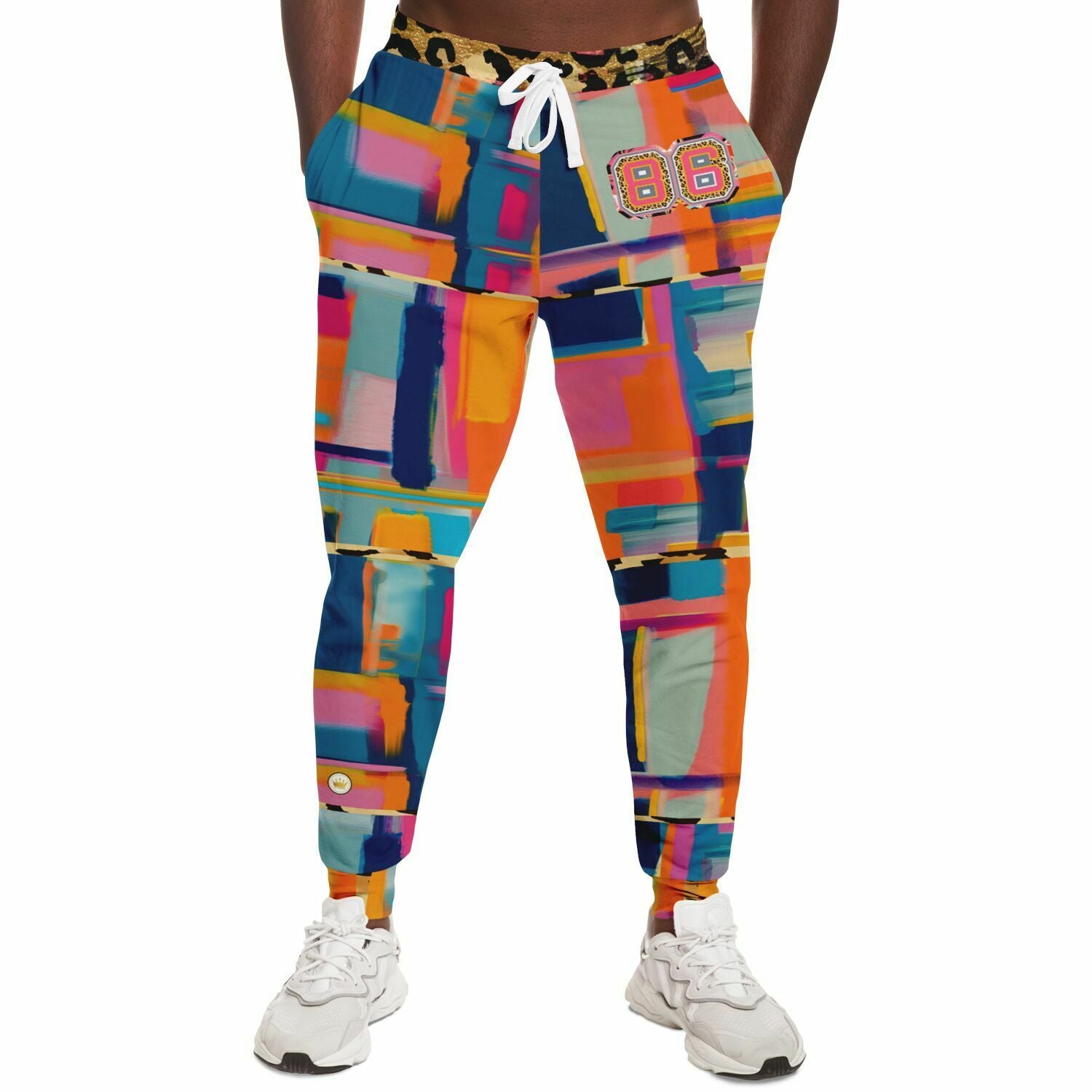 Joggers unisex de poliéster ecológico con bloques de color y libélula azul 