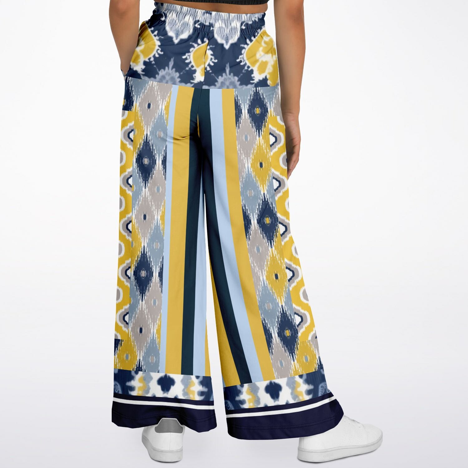 Royal Navy and Yellow Indian Batik Eco-Poly Wide Leg Pants