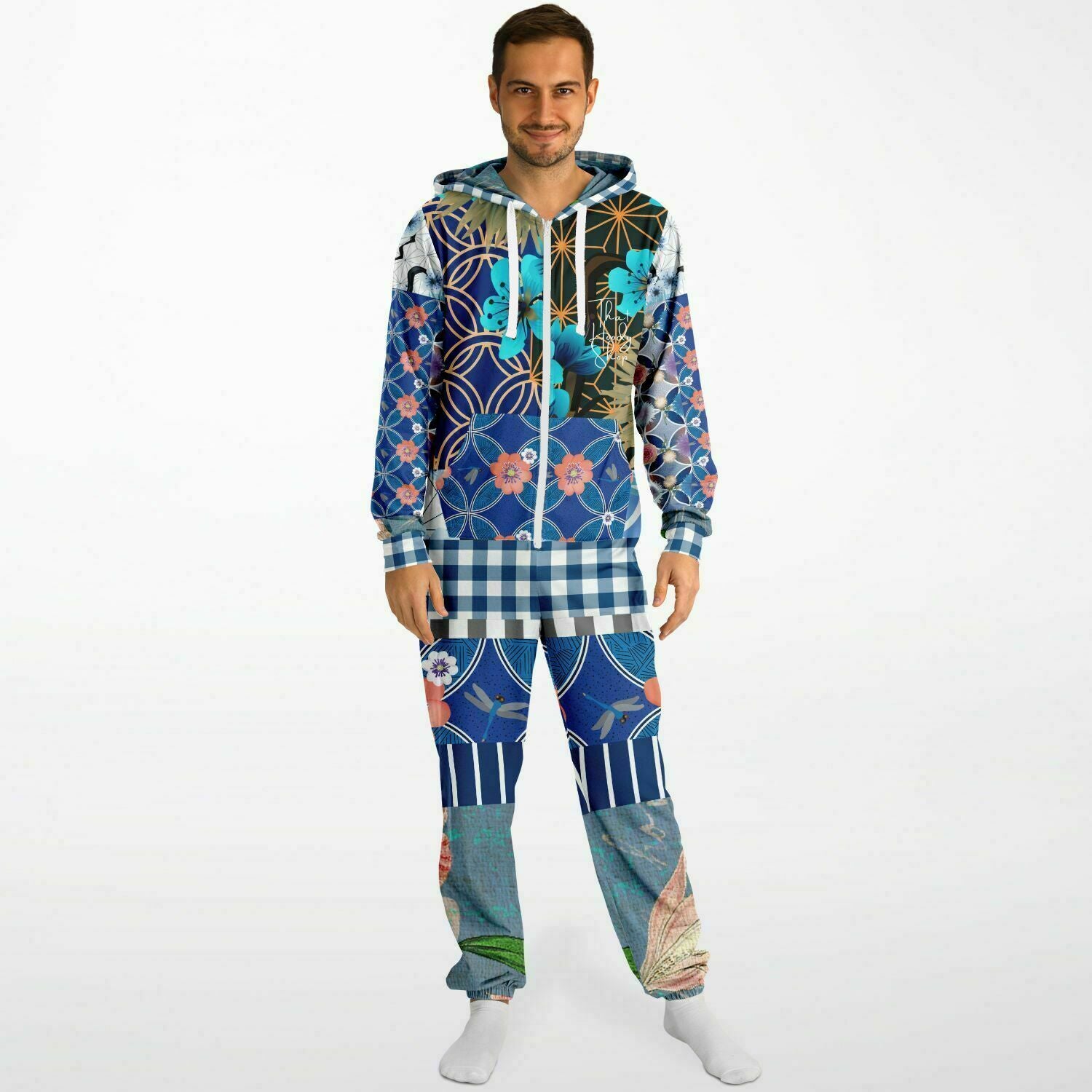 Pelele polar unisex con patchwork andaluz azul