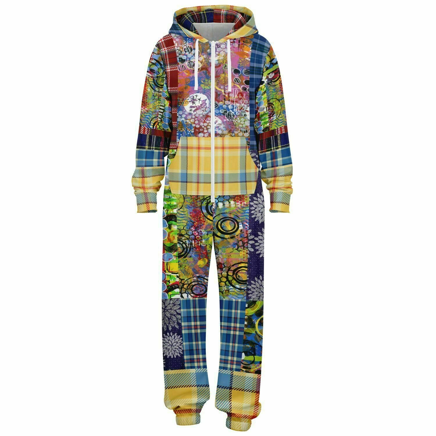 Barcelona Plaid Geometric Patchwork Unisex Fleece Romper