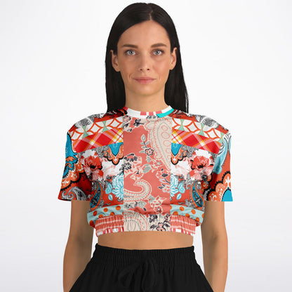 Coral Springs Hippie Patchwork Eco-Poly Short Sleeve Cropped Sweater