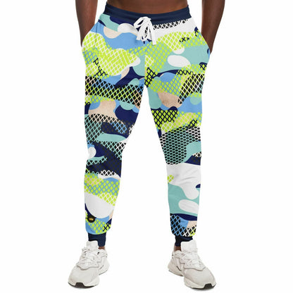 Blue and Lime Eco-Poly Camo Joggers