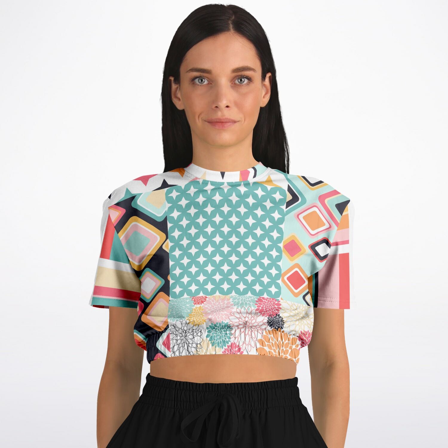 Old Miami Geometric Trefoil Eco-Poly Short Sleeve Cropped Sweater