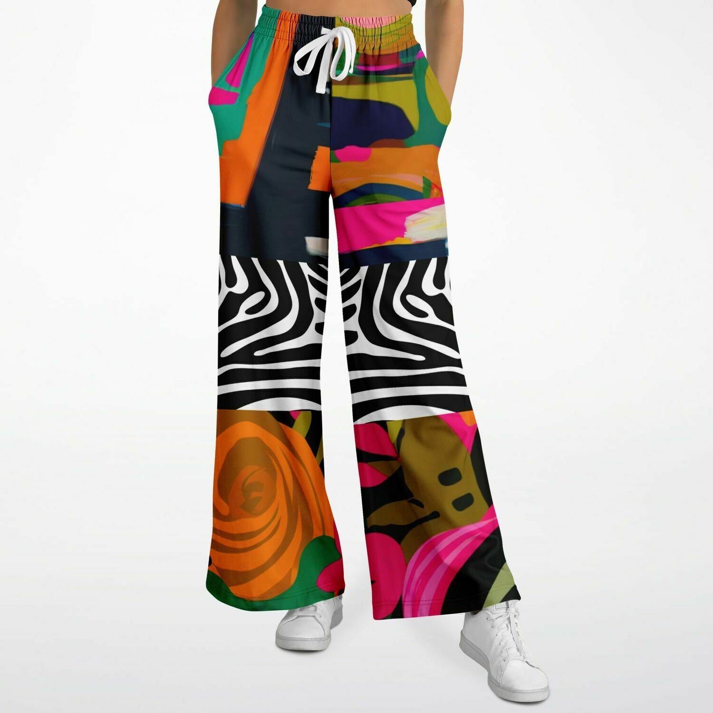 Pantalones anchos de poliéster ecológico con diseño geométrico abstracto en rosa Fantasia de Zebra 