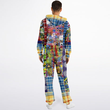 Barcelona Plaid Geometric Patchwork Unisex Fleece Romper