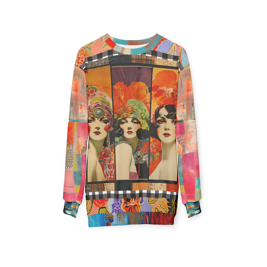 Flapper Girl in Triplicate Mid-Weight Polyester Unisex Sweatshirt (Gold Label)