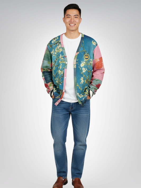 Flowers in Blue Vase - Van Gogh Heavyweight Unisex Cardigan