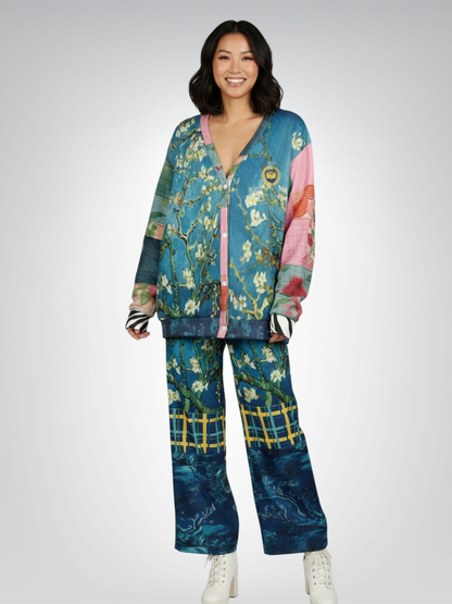 Flowers in Blue Vase - Van Gogh Heavyweight Unisex Cardigan