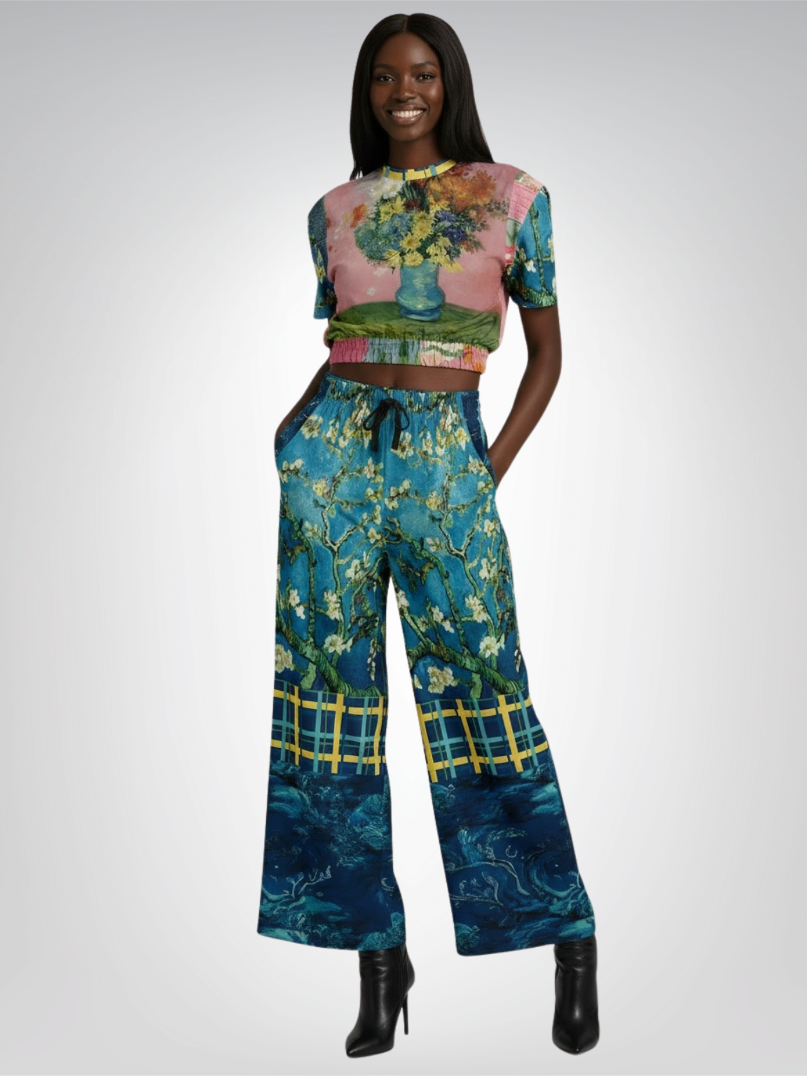 Flowers in Blue Vase - Van Gogh Eco-Poly Short Sleeve Cropped Pullover