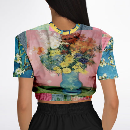 Flowers in Blue Vase - Van Gogh Eco-Poly Short Sleeve Cropped Pullover