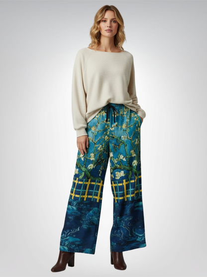Flowers in Blue Vase - Van Gogh Eco-Poly Wide Leg Pants