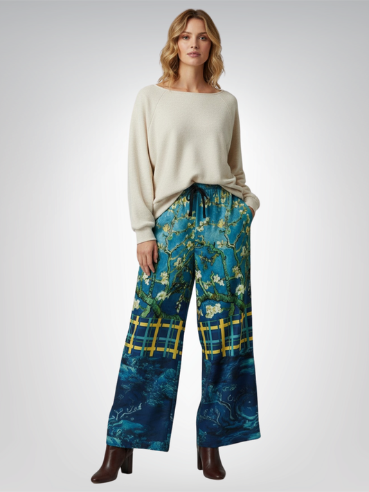 Flowers in Blue Vase - Van Gogh Eco-Poly Wide Leg Pants