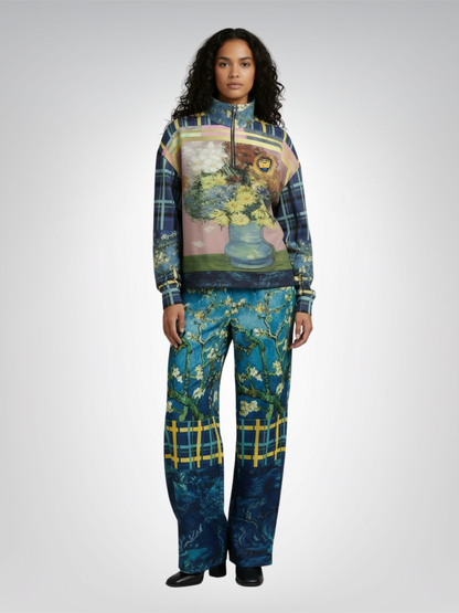 Flowers in Blue Vase - Van Gogh Heavyweight Oversized Quarter Zip Sweatshirt