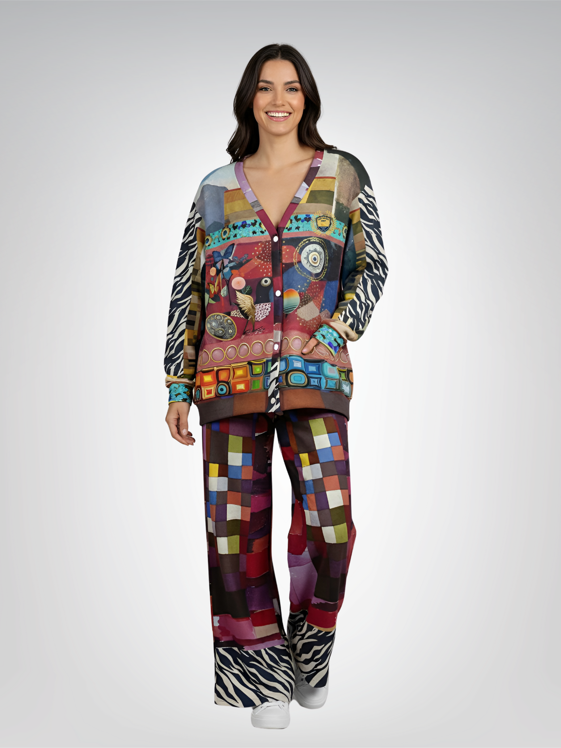 Forest Fowl in the Garden of Eden Red Stripe Eco-Poly Wide Leg Pants