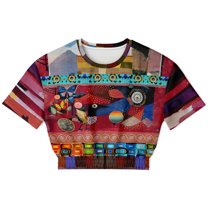 Forest Fowl in the Garden of Eden Eco-Poly Short Sleeve Cropped Pullover