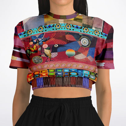 Forest Fowl in the Garden of Eden Eco-Poly Short Sleeve Cropped Pullover