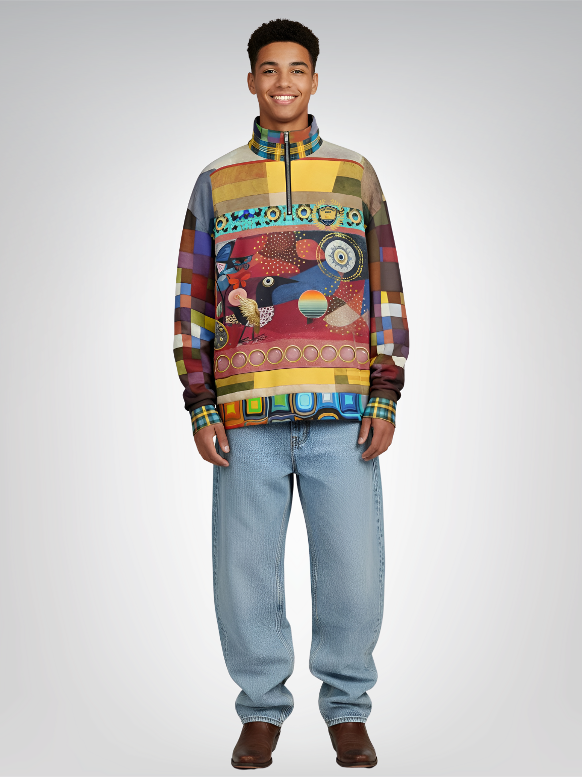 Forest Fowl in the Garden of Eden Heavyweight Oversized Quarter Zip Sweatshirt