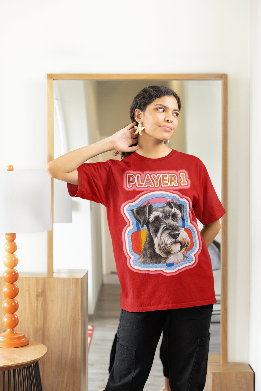 Jugador 1 Schnauzer Camiseta de juego unisex de peso pesado