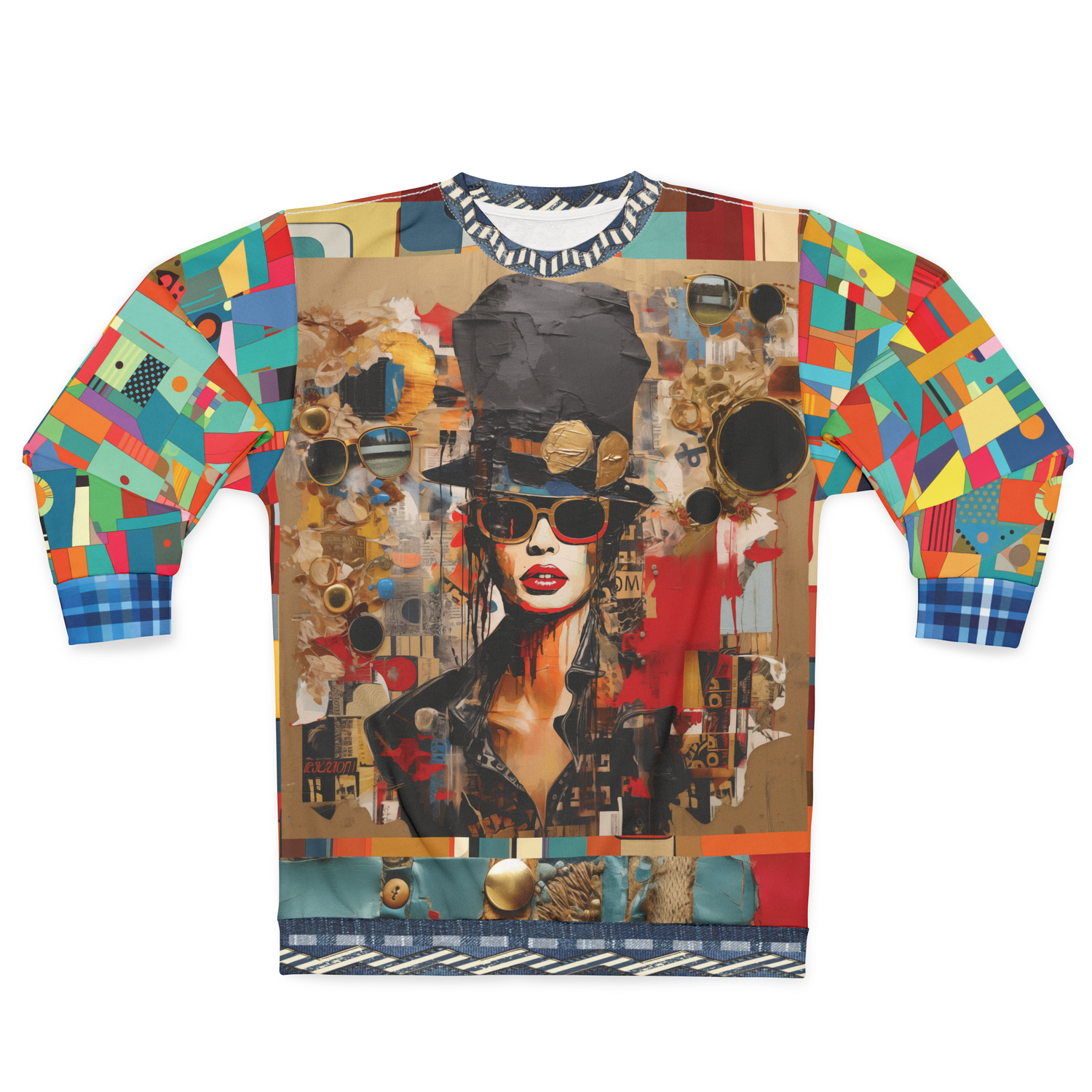 Girl in Chapeau Reflections Patchwork Unisex Sweatshirt (Gold Label)