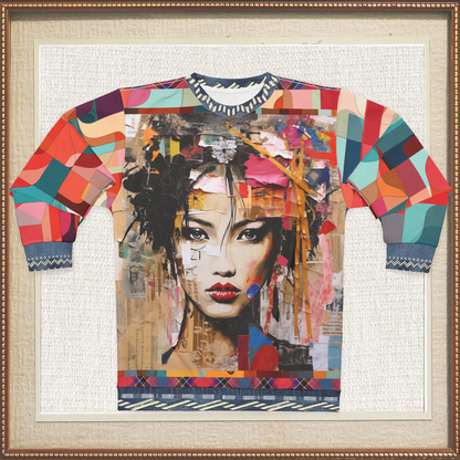 Girl in Exotic Collage Patchwork Mid-Weight Polyester Unisex Sweatshirt (Gold Label)