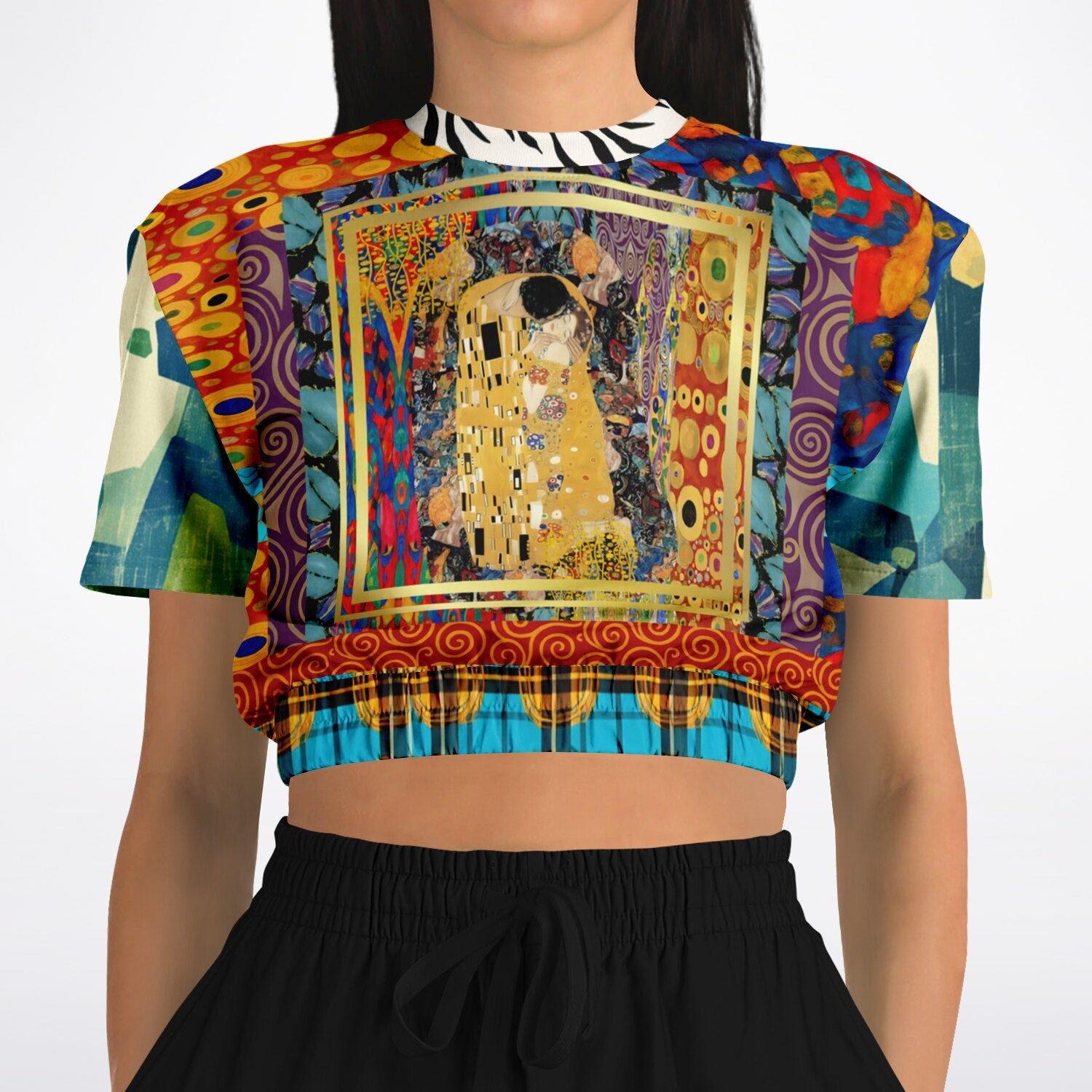 Give Me a Kiss Art Deco Print Eco-Poly Short Sleeve Cropped Pullover