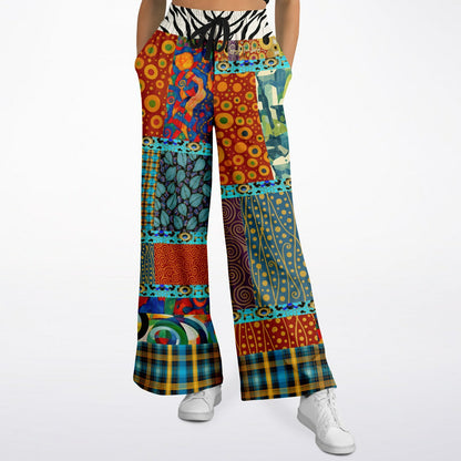 Give Me a Kiss Art Deco Patchwork Print Eco-Poly Wide Leg Pants