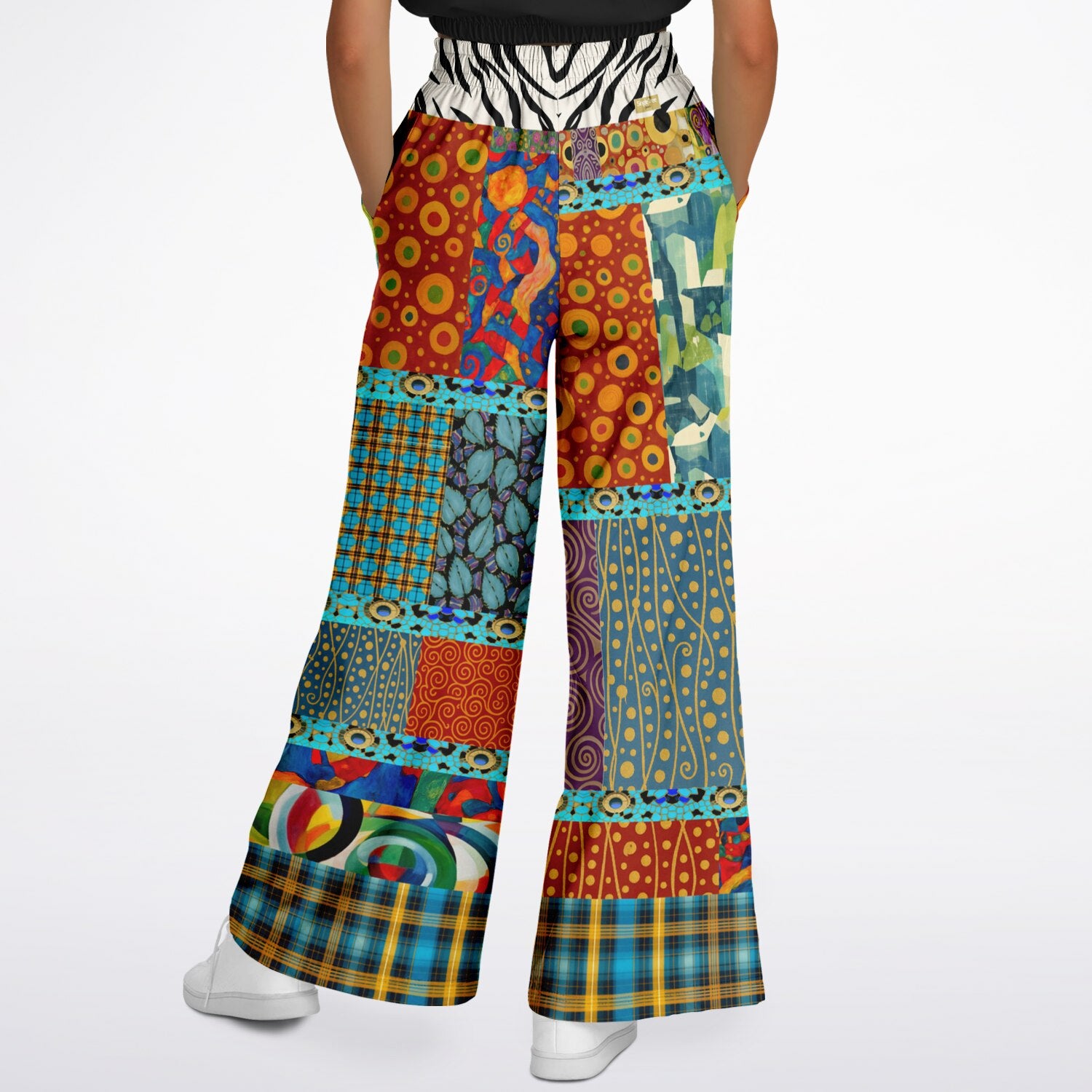 Give Me a Kiss Art Deco Patchwork Print Eco-Poly Wide Leg Pants