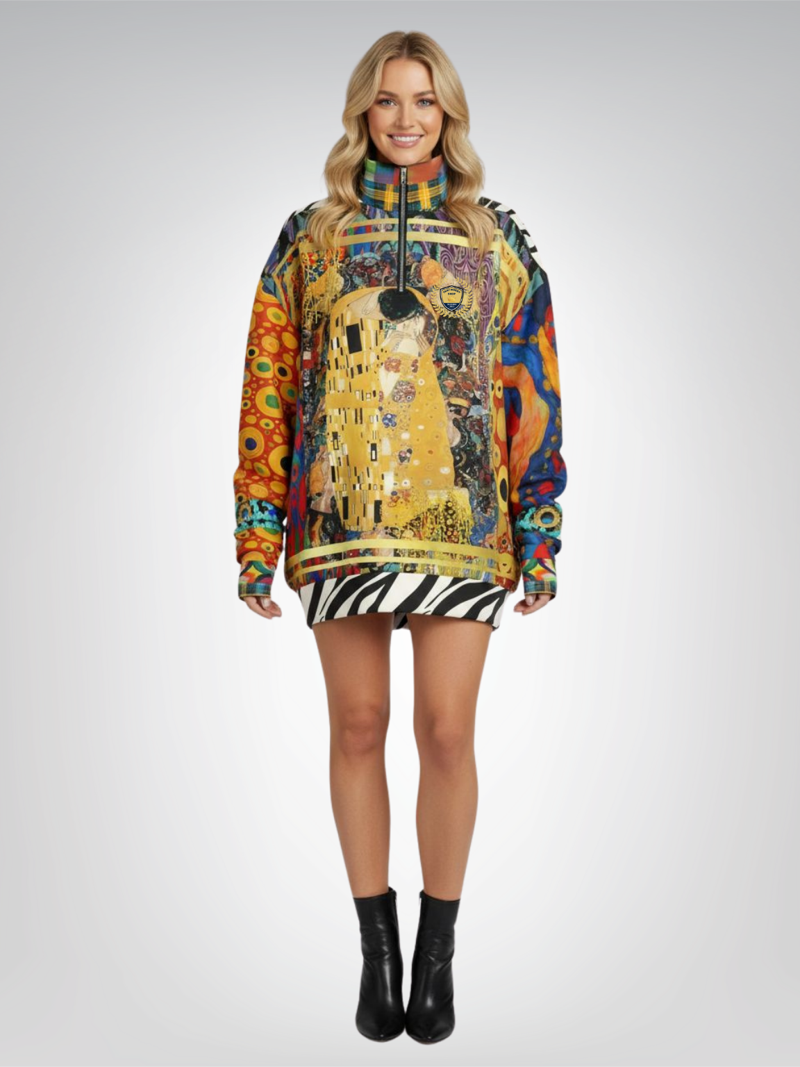 Give Me a Kiss Art Deco Print Heavyweight Oversized Quarter Zip Sweatshirt